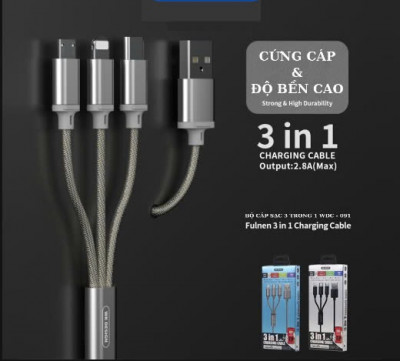 Dây sạc WEKOME 3 in 1 - Dây dủ 3 đầu sạc siêu nhanh