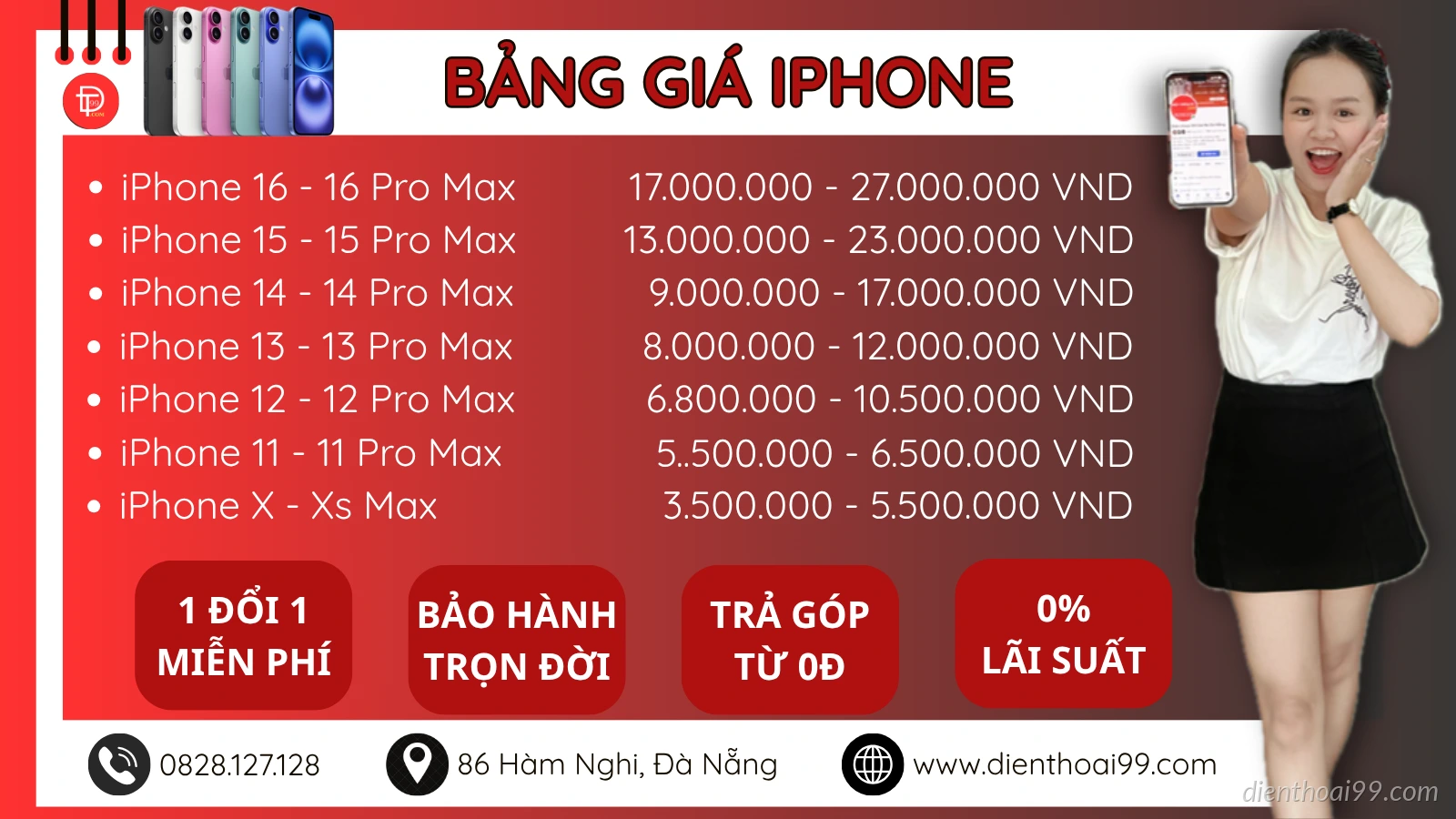 Giá iPhone ở Đà Nẵng Hiện Tại | Bảng giá iPhone đầu tháng 8 tại Điện Thoại 99