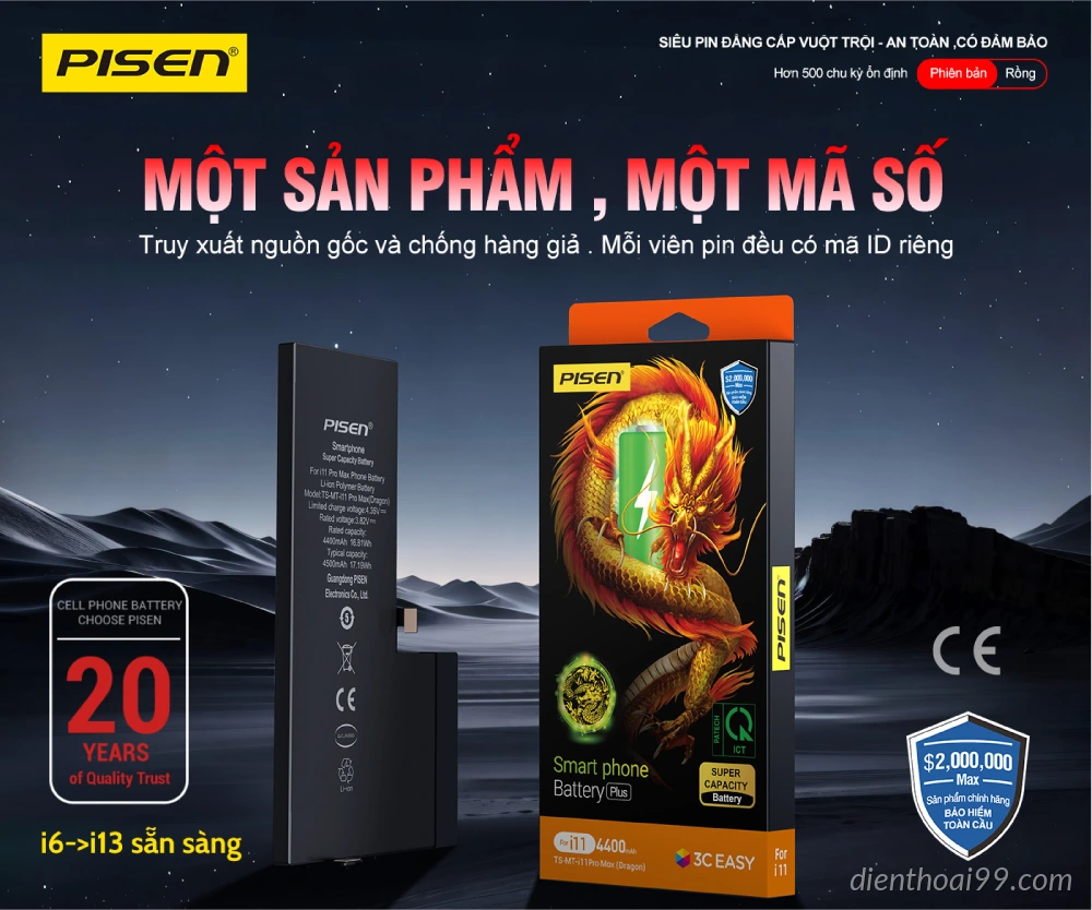 Thay Pin Pisen Rồng Cho iPhone Uy Tín Tại Điện Thoại 99 Đà Nẵng
