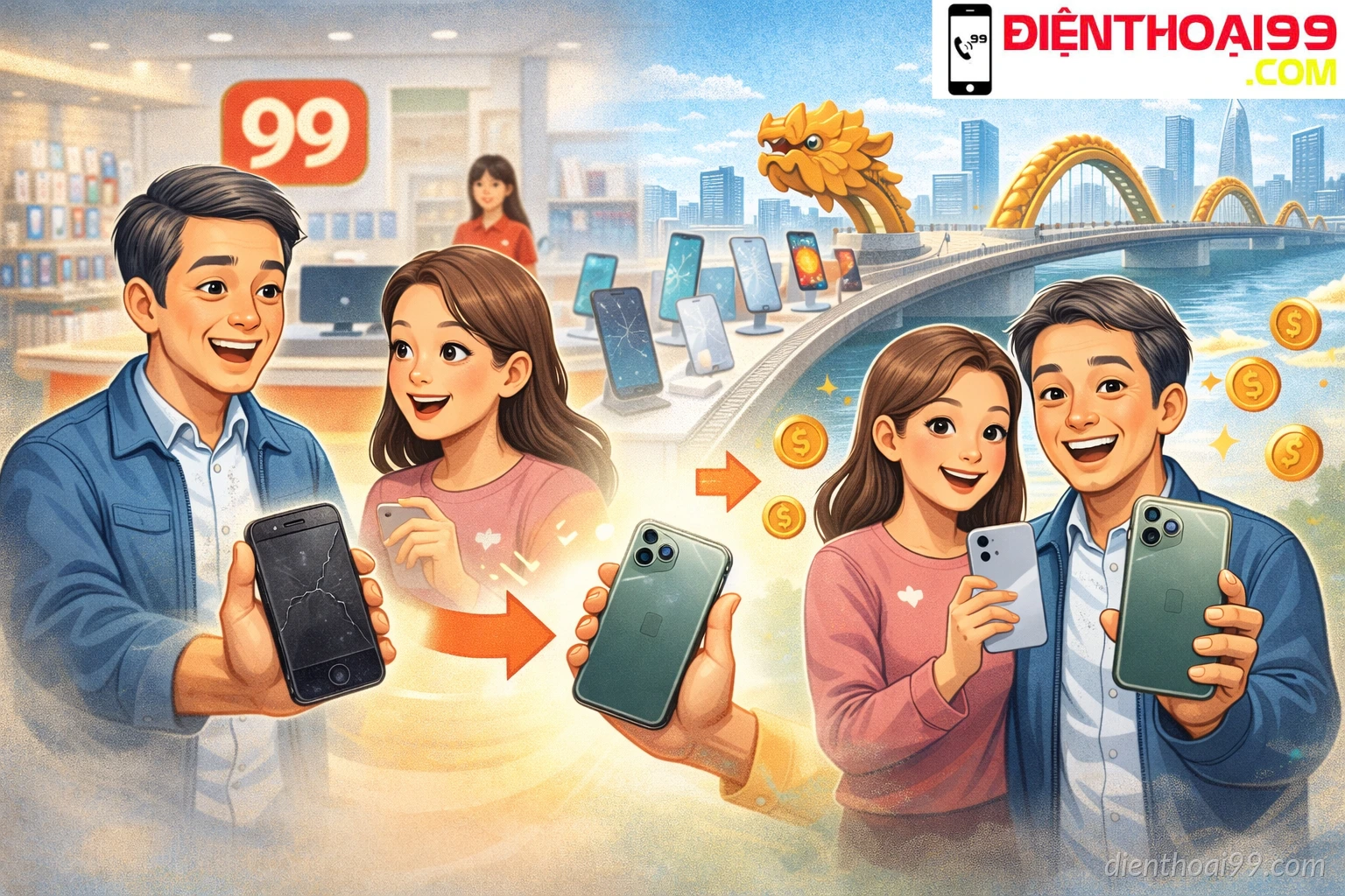 Dịch vụ thu cũ đổi mới điện thoại giá tốt tại Điện Thoại 99 Đà Nẵng