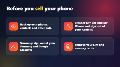 Infographic tiếng Anh: việc cần làm trước khi bán điện thoại cũ tại Điện Thoại 99 Đà Nẵng – sao lưu, đăng xuất iCloud/Samsung, tháo SIM