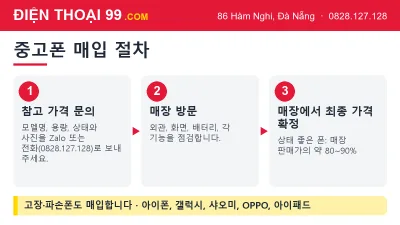 Điện Thoại 99 중고폰 매입 절차: 참고 가격 문의, 매장 방문, 매장에서 최종 가격 확정