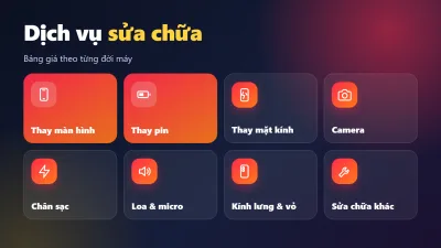 Infographic tiếng Việt: các dịch vụ sửa điện thoại tại Điện Thoại 99 Đà Nẵng – thay màn hình, pin, kính, camera, chân sạc, loa, mic, vỏ