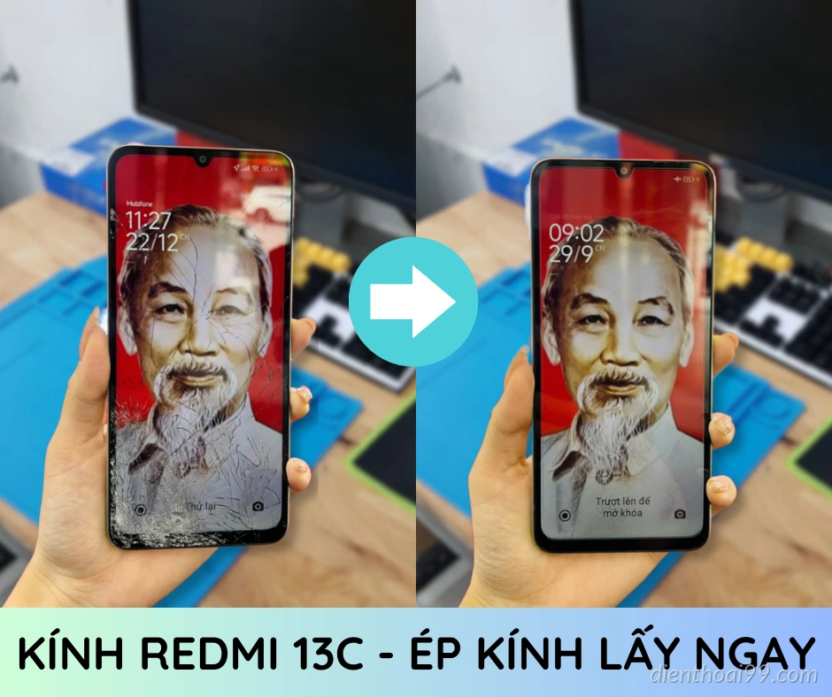 Ép kính Redmi 13C giá rẻ lấy ngay tại Điện Thoại 99
