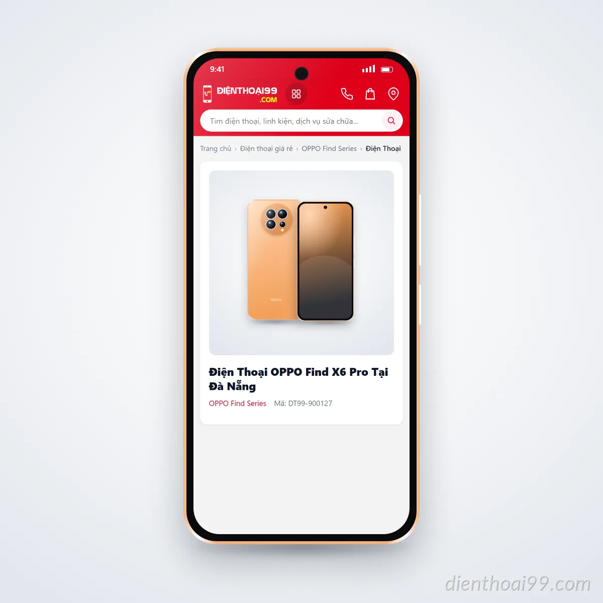 Điện thoại OPPO Find X6 Pro đang mở trang sản phẩm trên dienthoai99.com (ảnh minh hoạ)