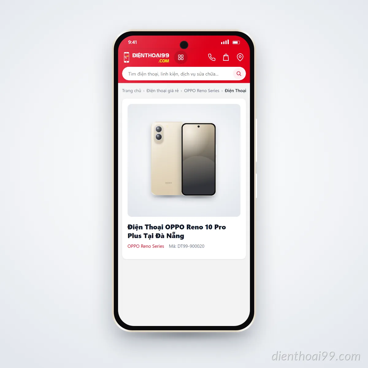 Điện thoại OPPO Reno 10 Pro Plus đang mở trang sản phẩm trên dienthoai99.com (ảnh minh hoạ)
