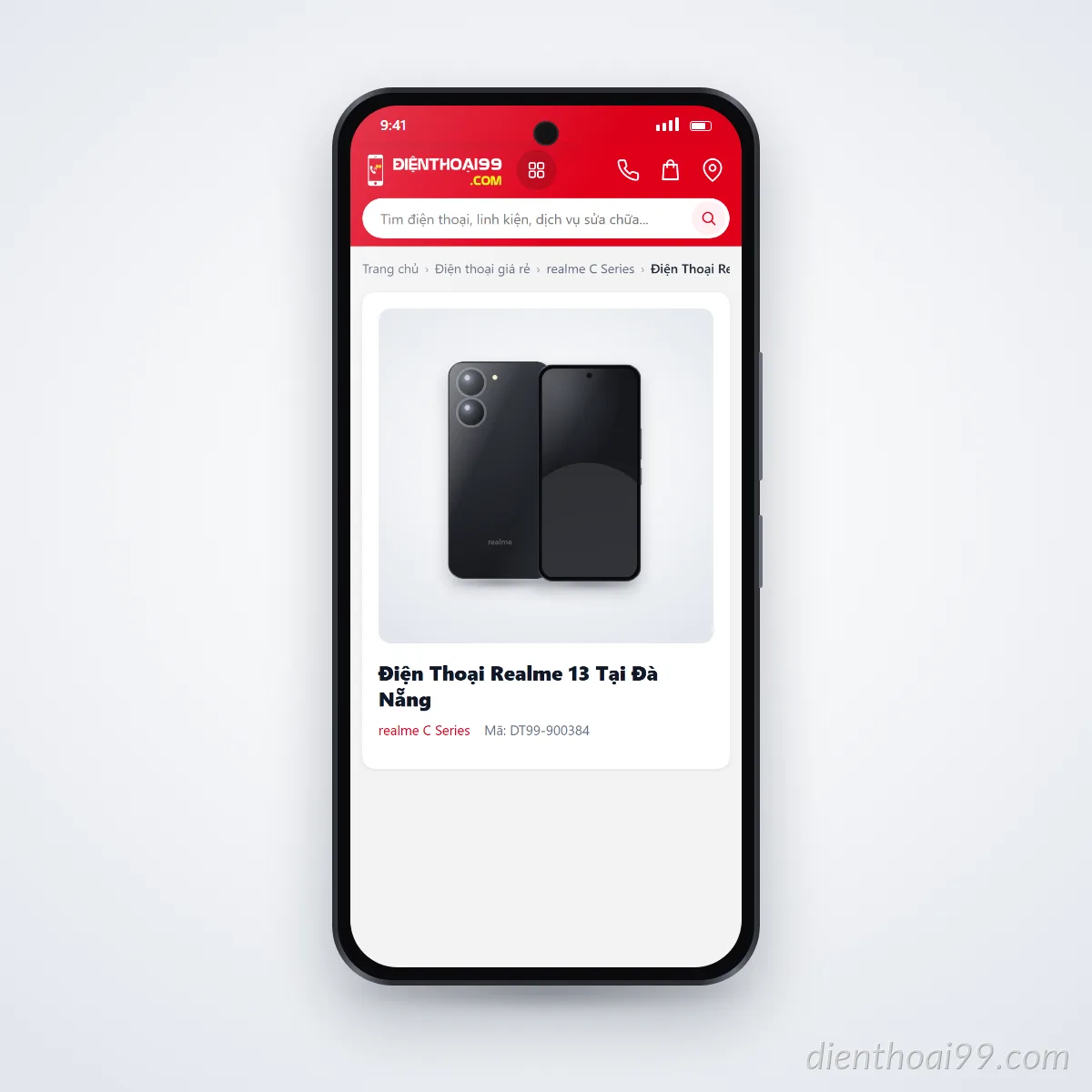 Điện thoại realme 13 đang mở trang sản phẩm trên dienthoai99.com (ảnh minh hoạ)
