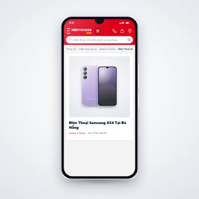 Điện thoại Samsung Galaxy A54 đang mở trang sản phẩm trên dienthoai99.com (ảnh minh hoạ)