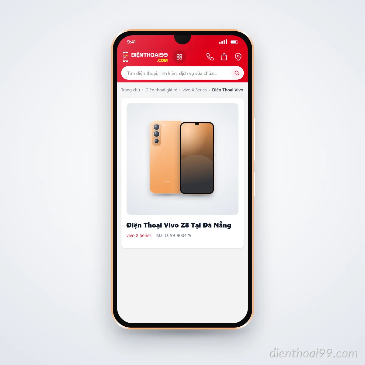 Điện thoại vivo Z8 đang mở trang sản phẩm trên dienthoai99.com (ảnh minh hoạ)