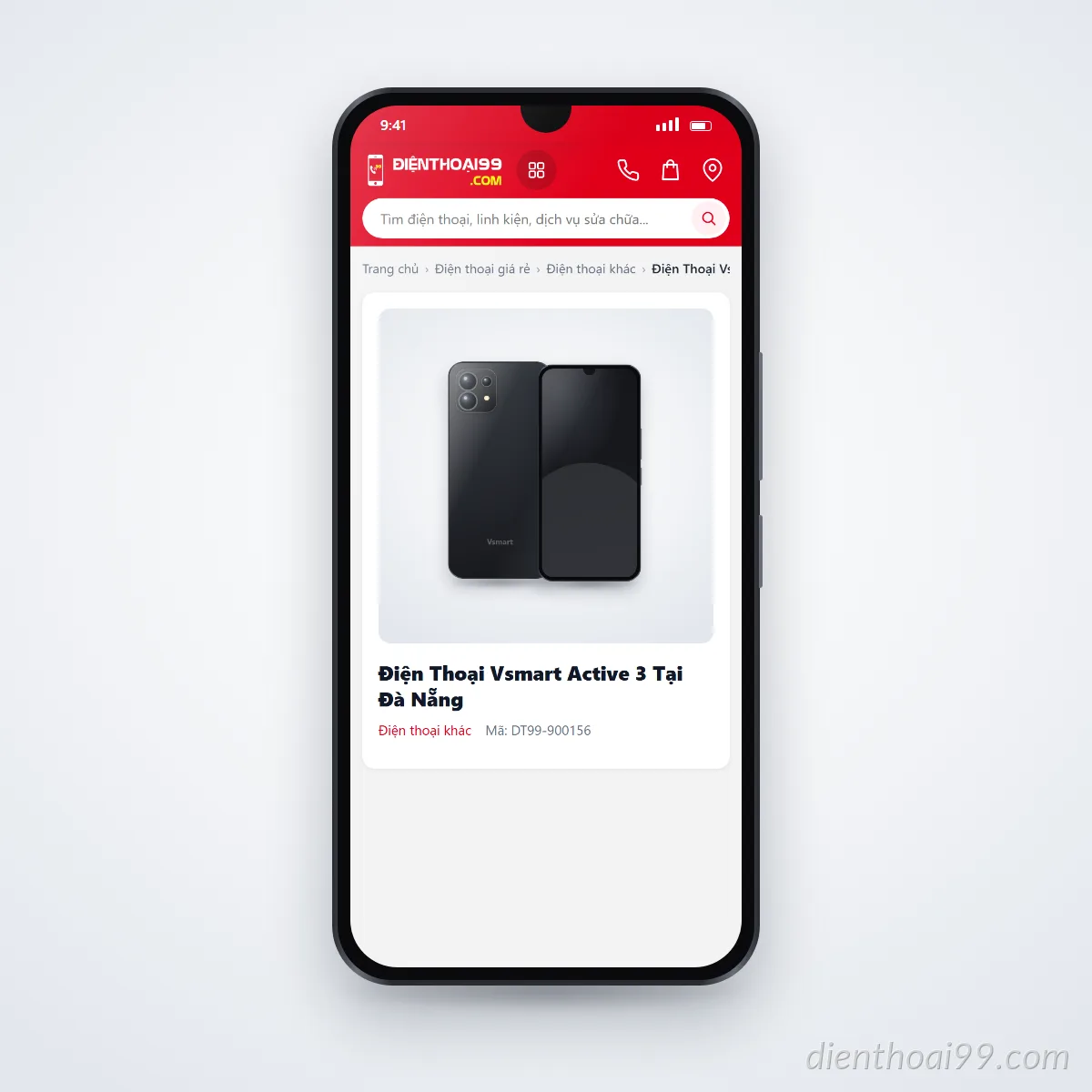 Điện thoại Vsmart Active 3 đang mở trang sản phẩm trên dienthoai99.com (ảnh minh hoạ)
