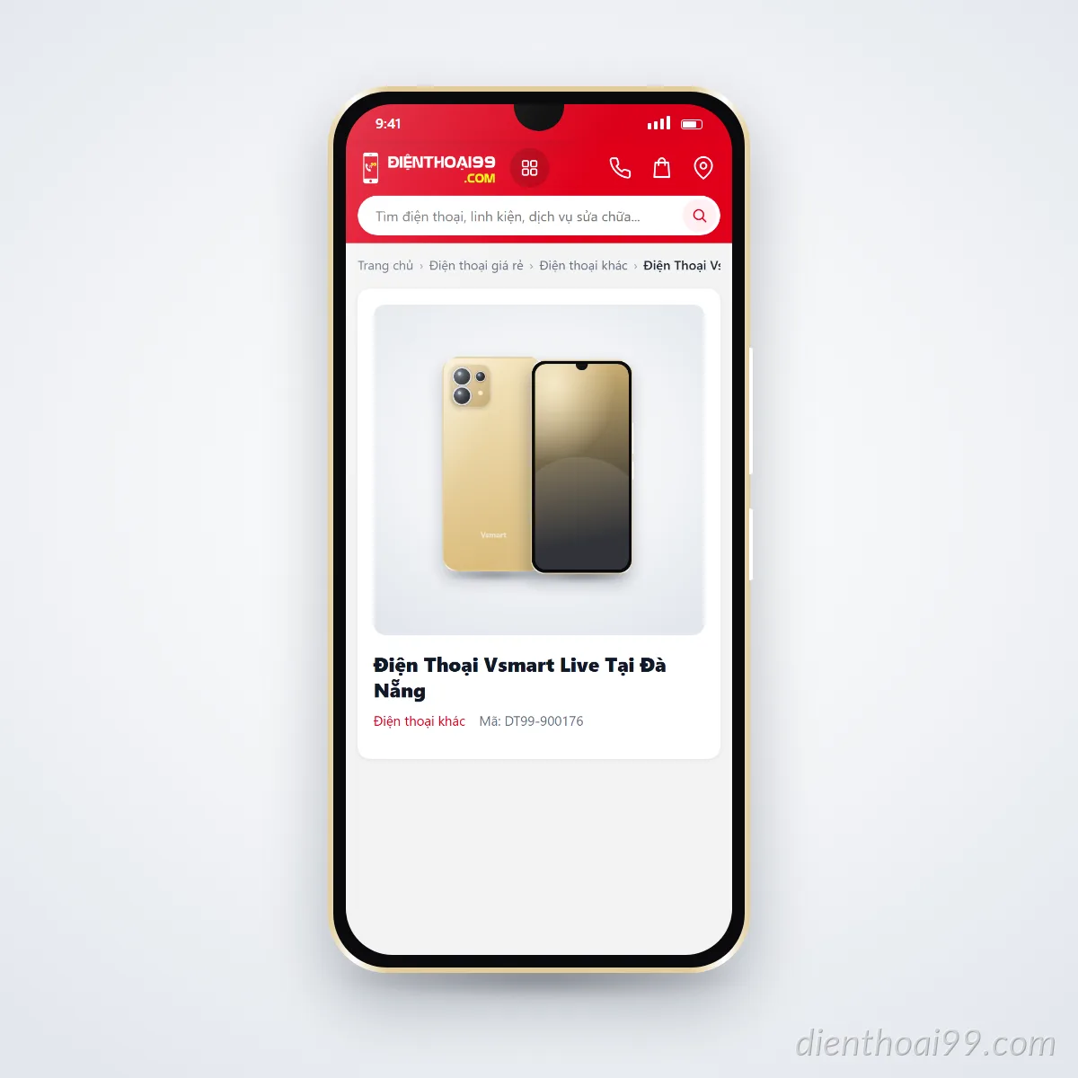Điện thoại Vsmart Live đang mở trang sản phẩm trên dienthoai99.com (ảnh minh hoạ)