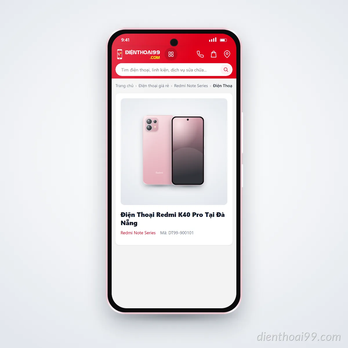 Điện thoại Redmi K40 Pro đang mở trang sản phẩm trên dienthoai99.com (ảnh minh hoạ)